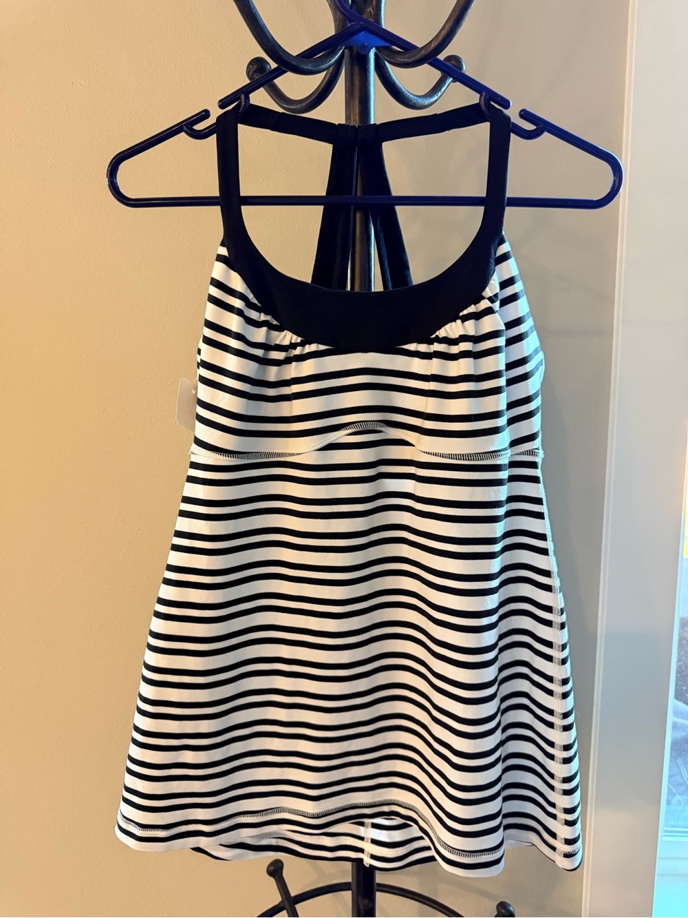 Lululemon Scoop Me Up Tank featuring a black and white horizontal stripe pattern